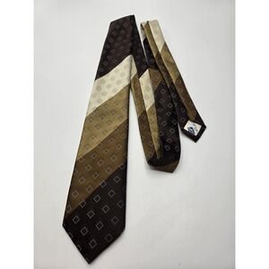 Vintage 80s Gino Rinaldi Designer Mens Tie Brown Tan Gold Striped 3 x 53 Classic